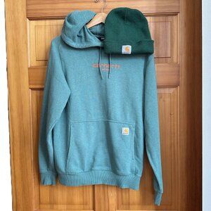 Carhartt Men's Small Hoodie Teal Green and Orange + FREE Beanie